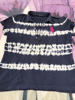 Polo by Ralph Lauren Navy & White Tie-Dye Polo with Pink Logo